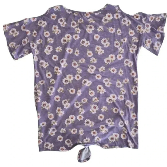 First Love Women's Short Sleeve Cold Shoulder Top Purple Floral Size Medium - Picture 2 of 2
